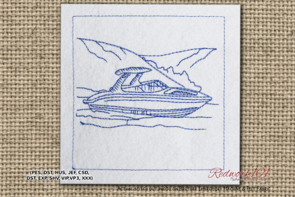 Bowrider Boat Redwork for Seasonal Embroidery