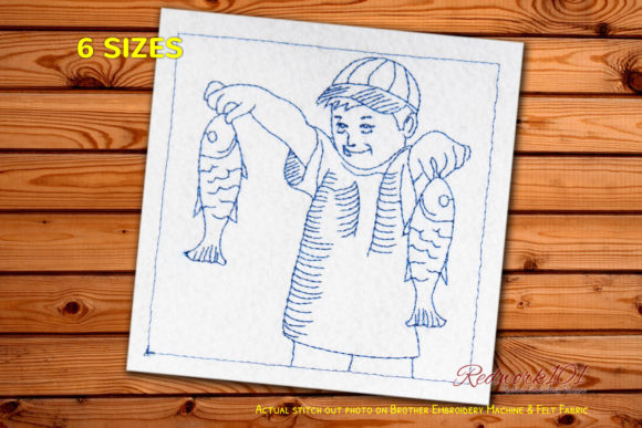 Boy with Fish Caught in Hands Redwork Review