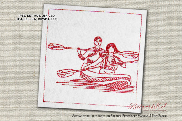 Couple Boating Redwork Embroidery Review