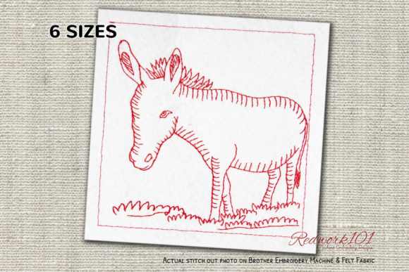 Donkey Standing in Field Redwork