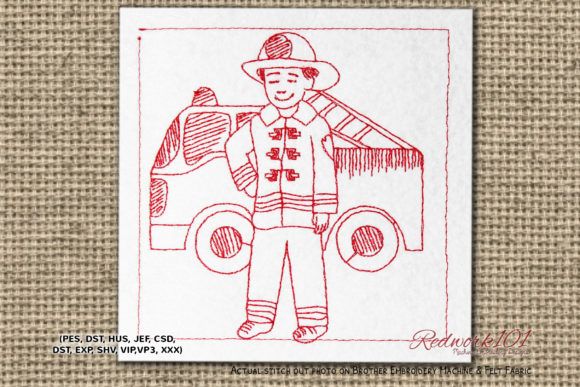 Little Child As a Firefighter Redwork Review