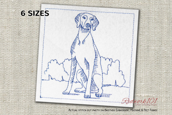 Weimaraner Dog Redwork Embroidery